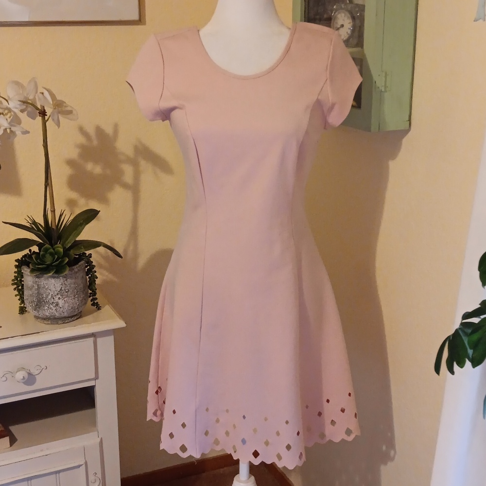Ann Miller Ponte Perforated Pink Dress. Soft Girl.